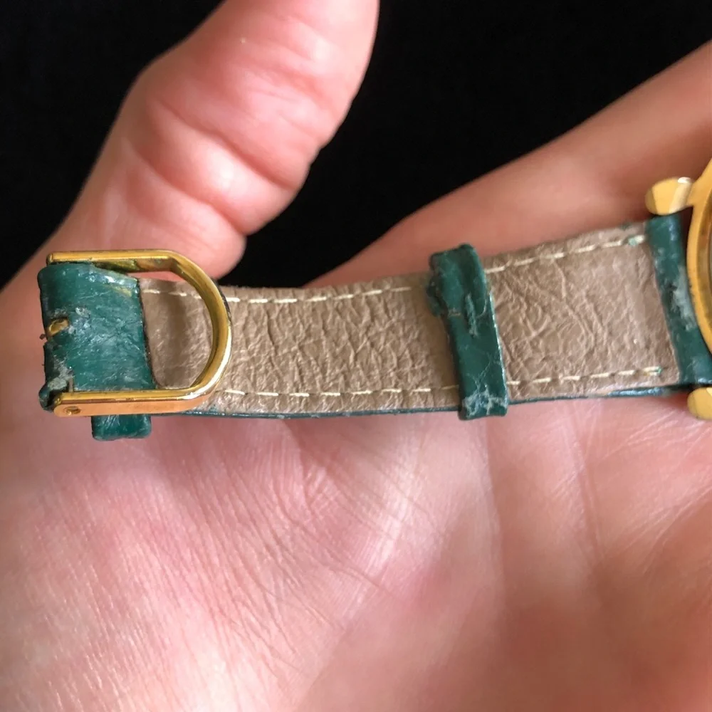 Vintage Gold Christmas Tree Watch with Green Strap